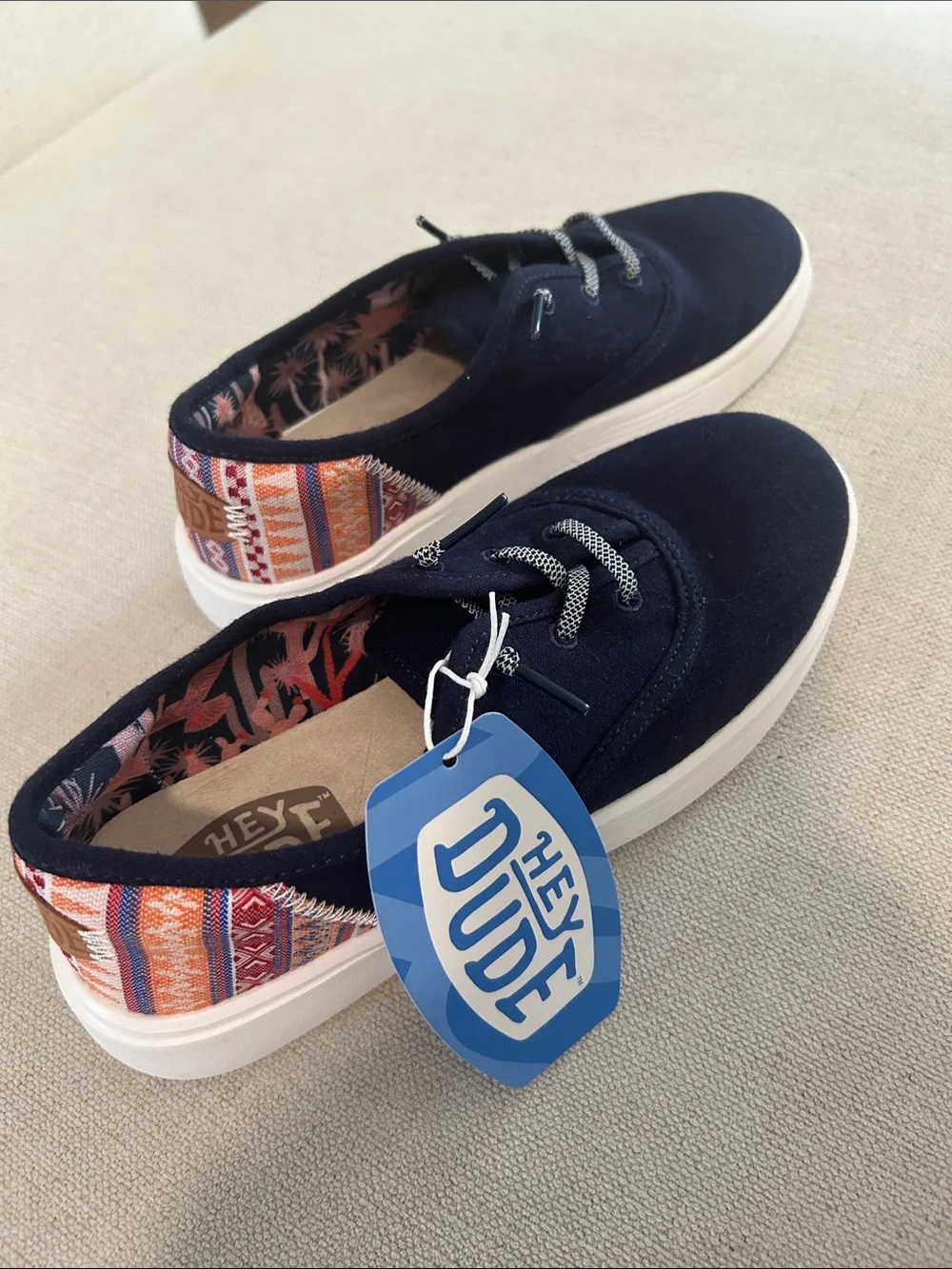 Hey Dude Conway Craft Linen Casual Sneakers from Finish Line, Navy, Size 7, NWT